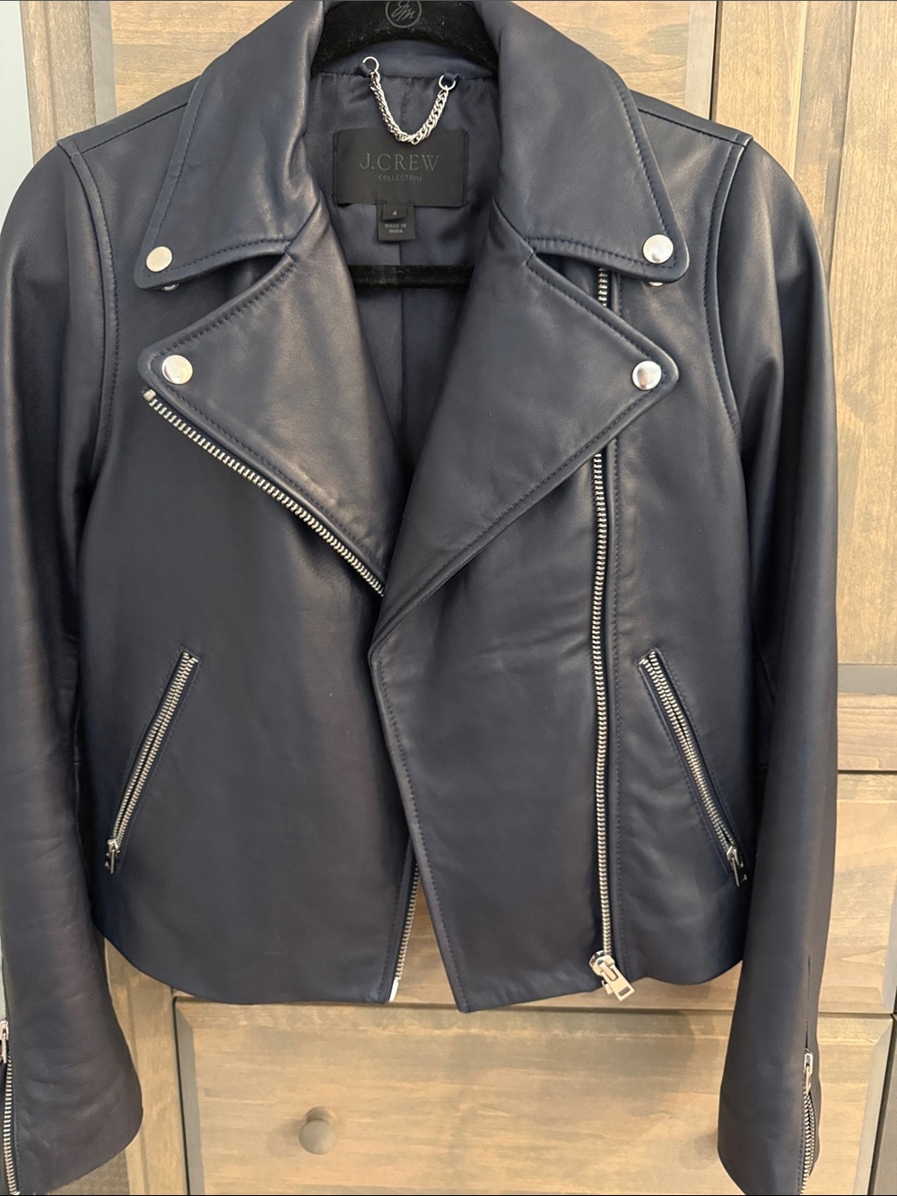 J. Crew Navy Blue Leather Moto Jacket